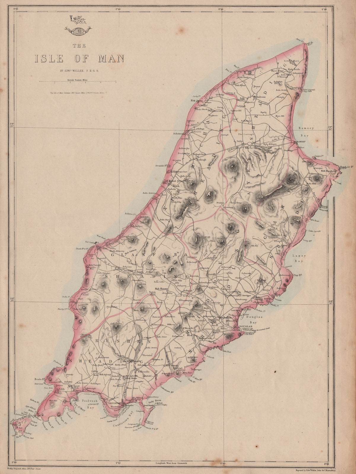 'The Isle of Man' showing Sheadings. WELLER 1862 old antique map plan chart